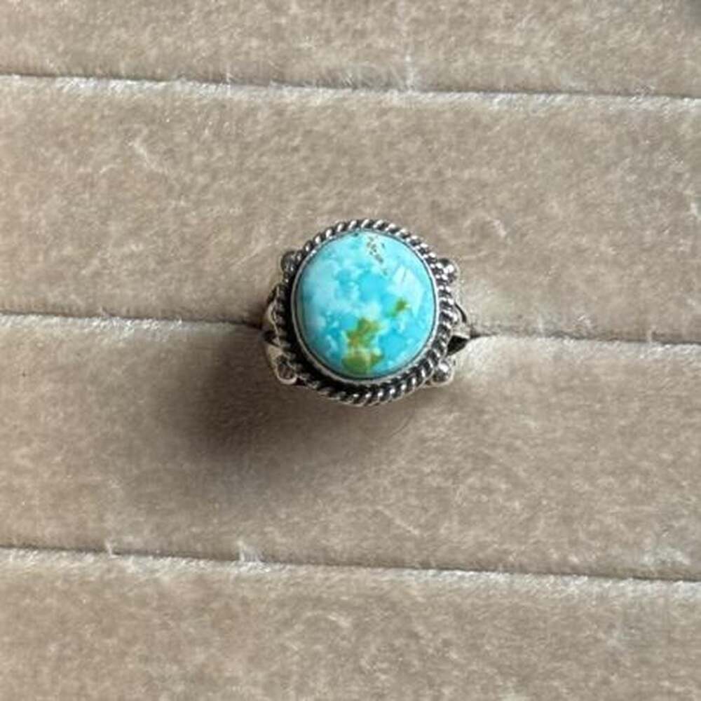 Navajo Handmade Sonoran Gold Turquoise Sterling Silver Ring Size 8